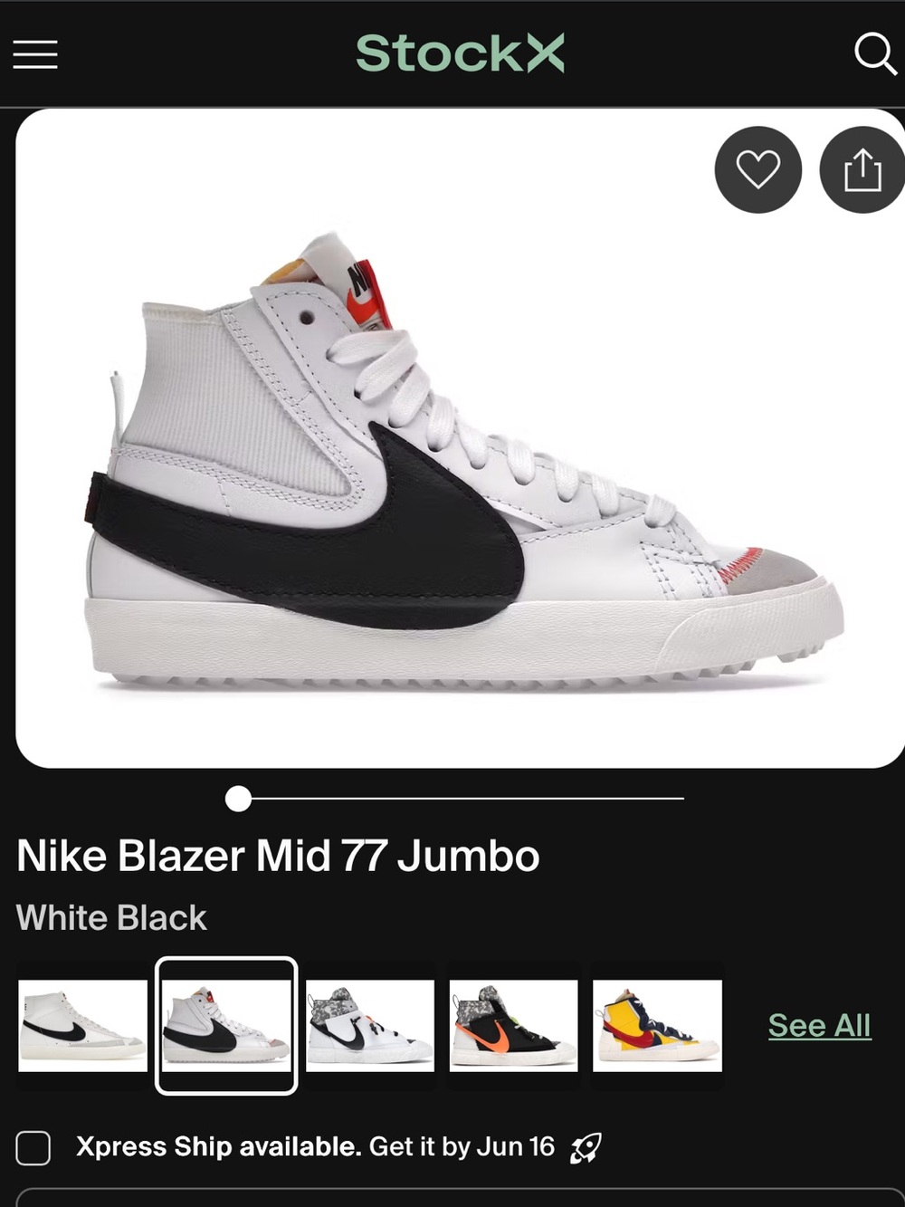 Nike Blazer Mid 77 Jumbo — White, Black & Grey